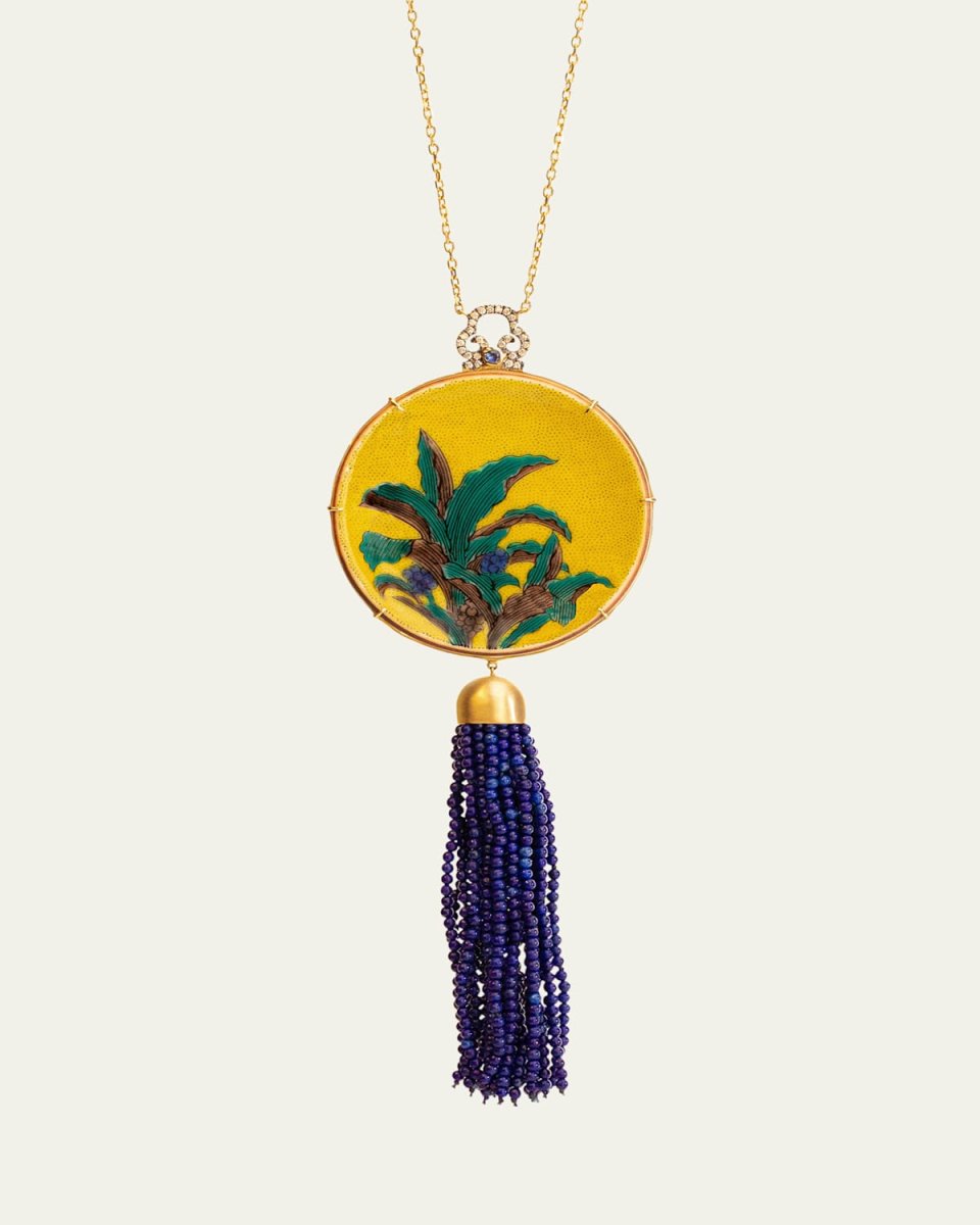 18K Yellow Gold Diamond, Sapphire, and Ceramic Necklace